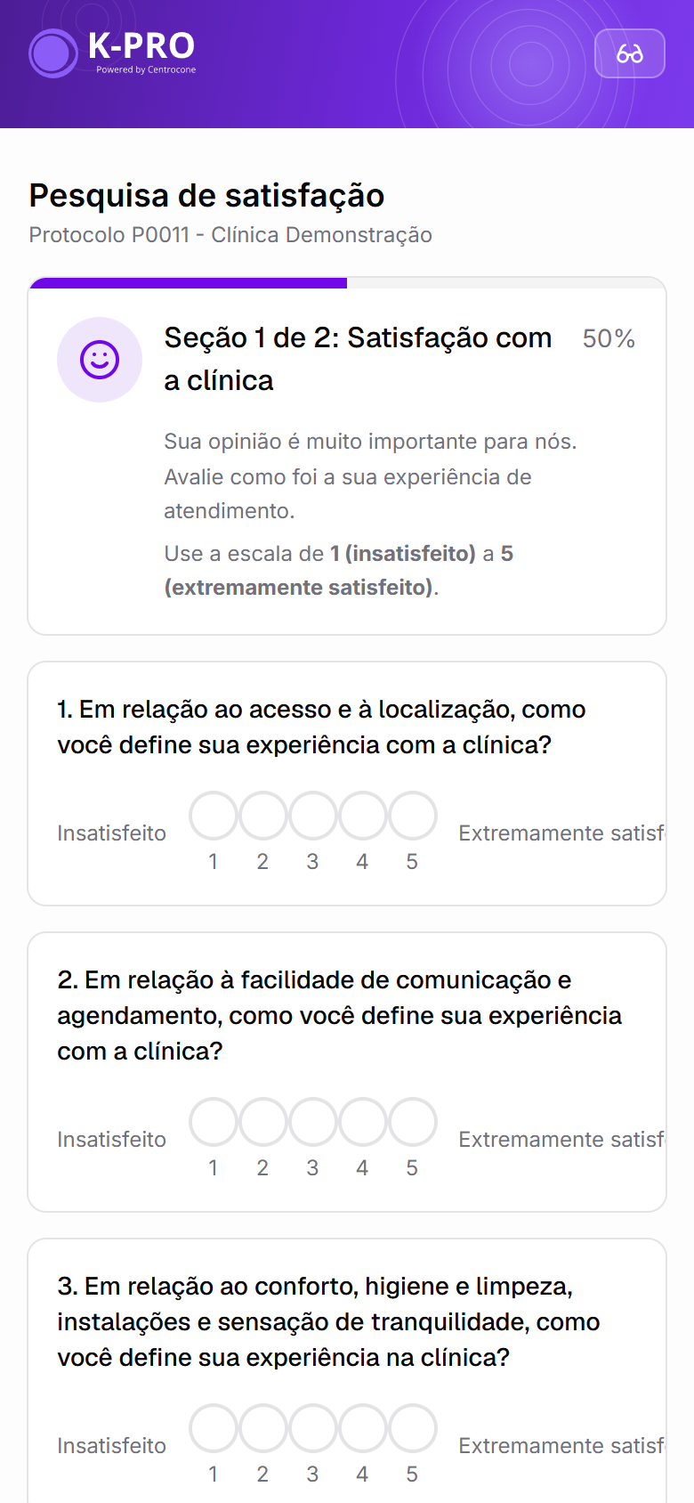 Formulário público da pesquisa, como o paciente vê no celular